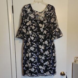 Floral Black and White Dress